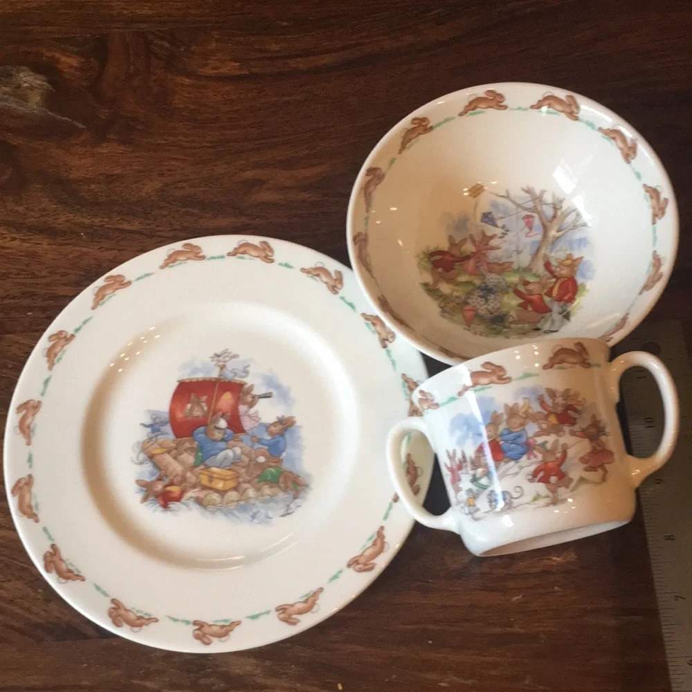 3 Vintage Royal Doulton Bunnykins Child Place Setting Set from 80s 1980s